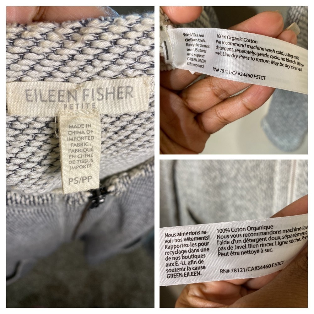 Eileen Fisher Knit Organic Cotton Women's Gray Ivory Full Zip Jacket SP - Picture 5 of 6